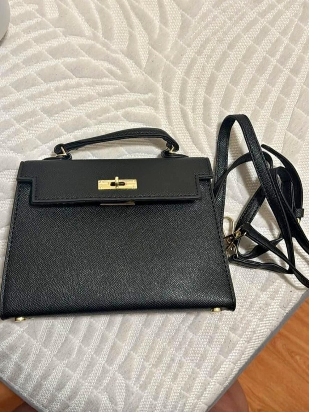 Classic Black Top-Handle Crossbody Bag with Gold Hardware + Strap INCLUDED